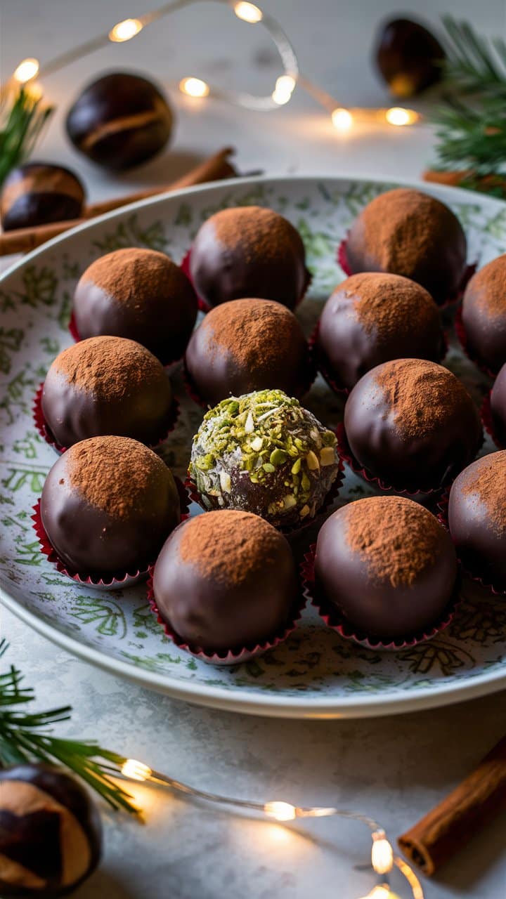 Assortiment de truffes au chocolat sur assiette.