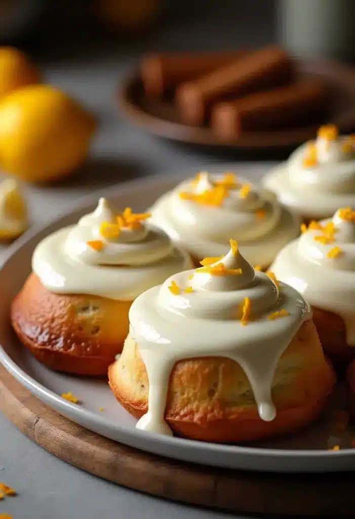 Petits gâteaux glacés au citron sur assiette.