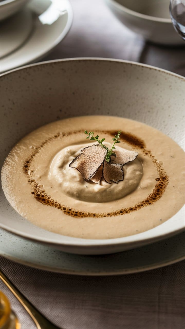 Crème de truffe servie en assiette.