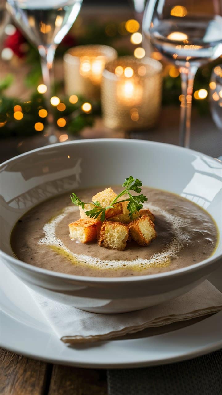 Soupe gourmande avec croûtons et persil.
