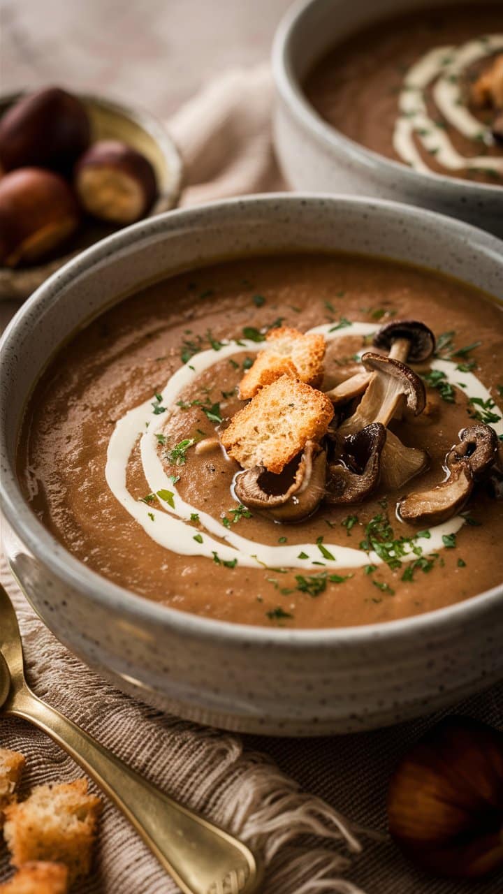 Soupe aux champignons et croutons savoureux