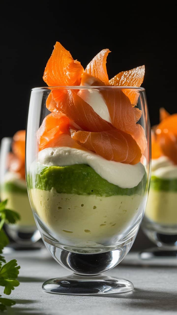 Verrine avocat mousse et saumon fumé