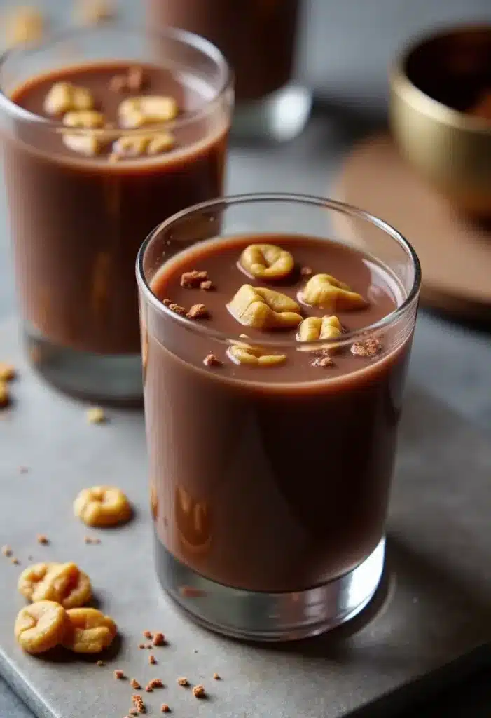Boissons chocolatées garnies de noix.
