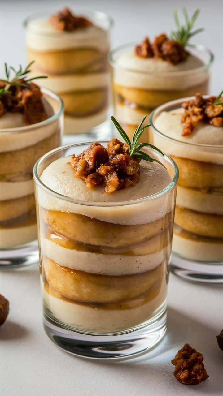 Desserts en verrines avec noix et romarin