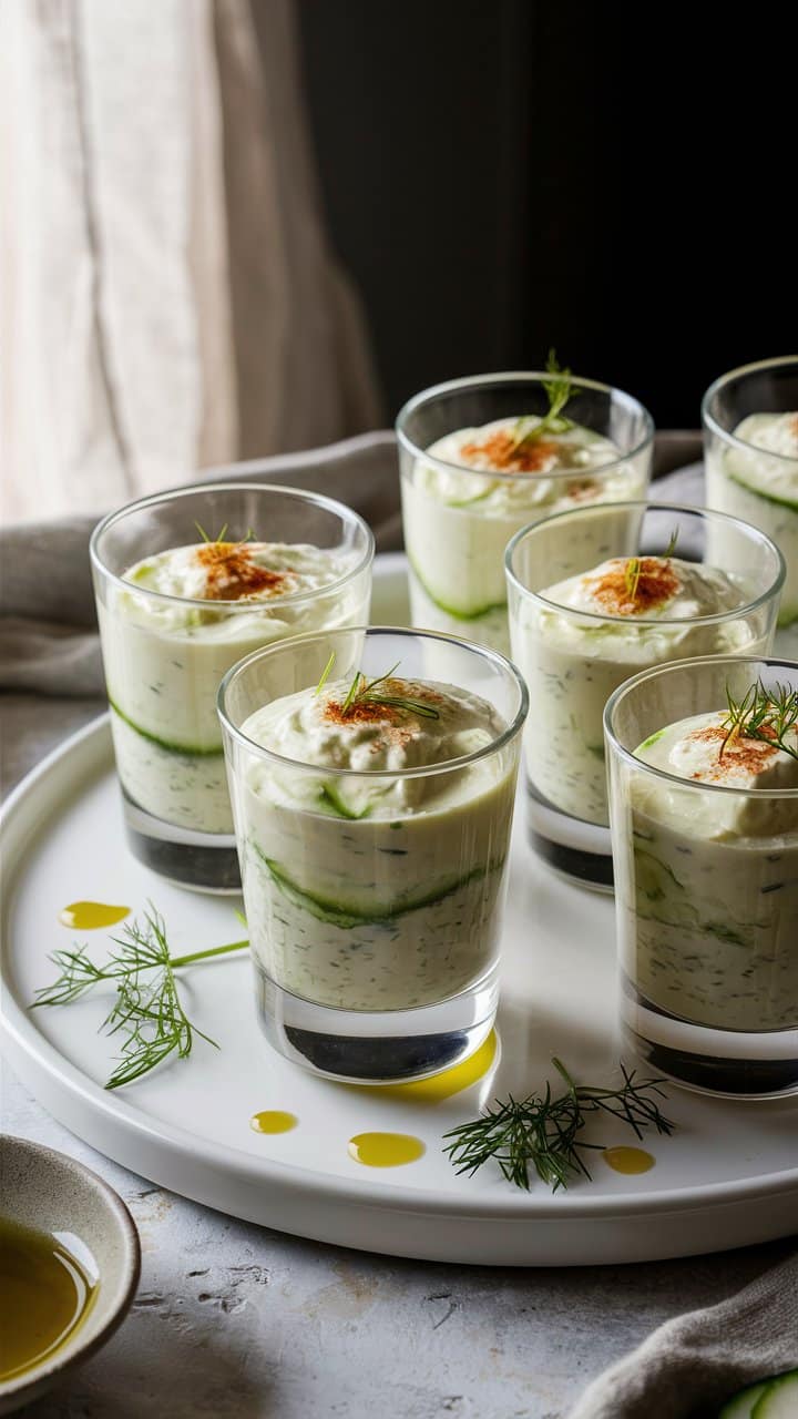 Verrine de mousse blanche garnie d'aneth.