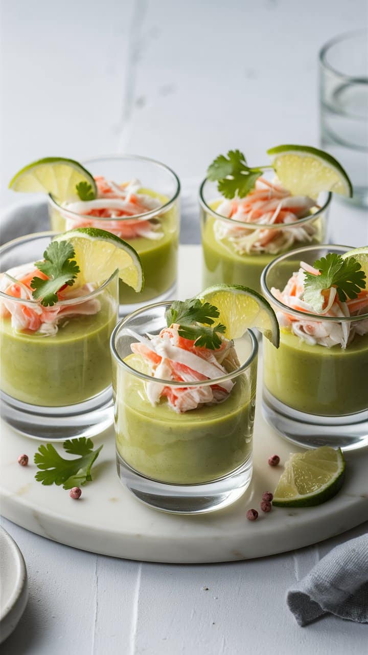 Verrines avocat crabe citron vert coriandre fraîche