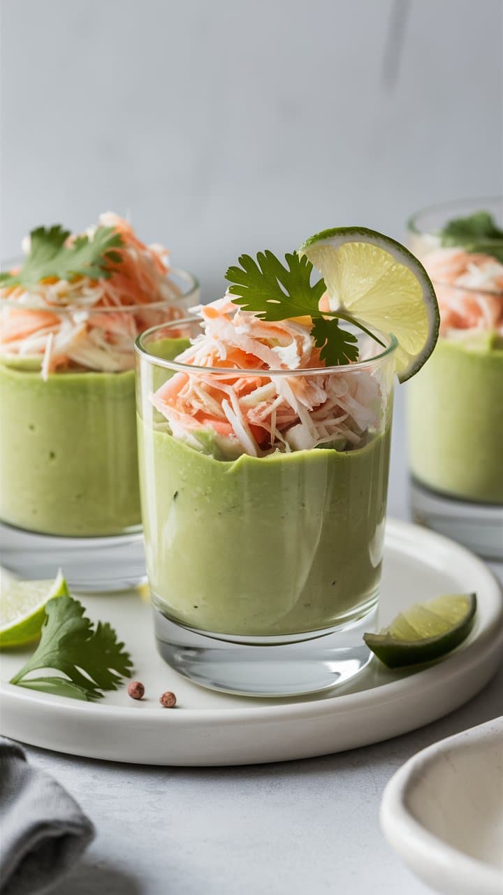 Verrines avocat crabe avec citron et coriandre