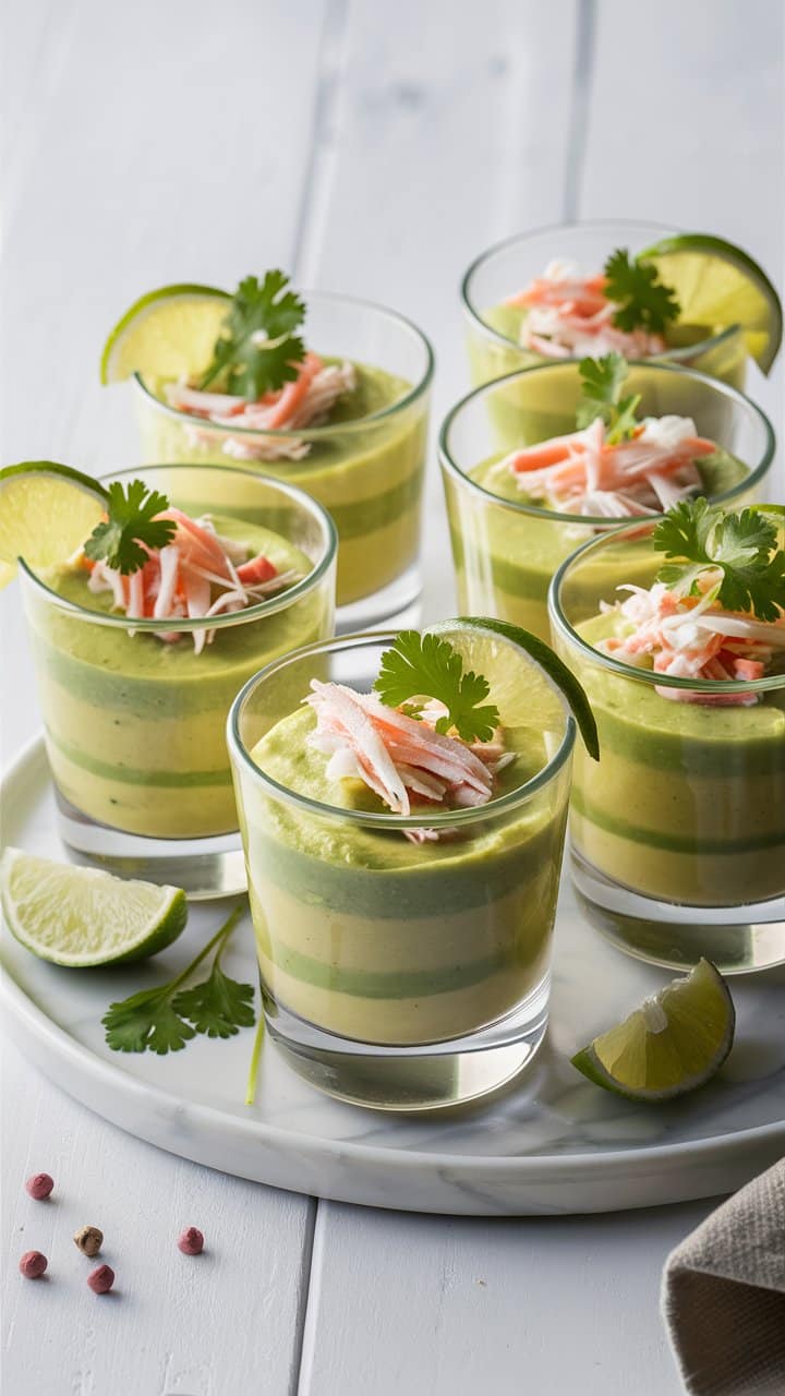 Verrines d'avocat et crabe avec citron vert.