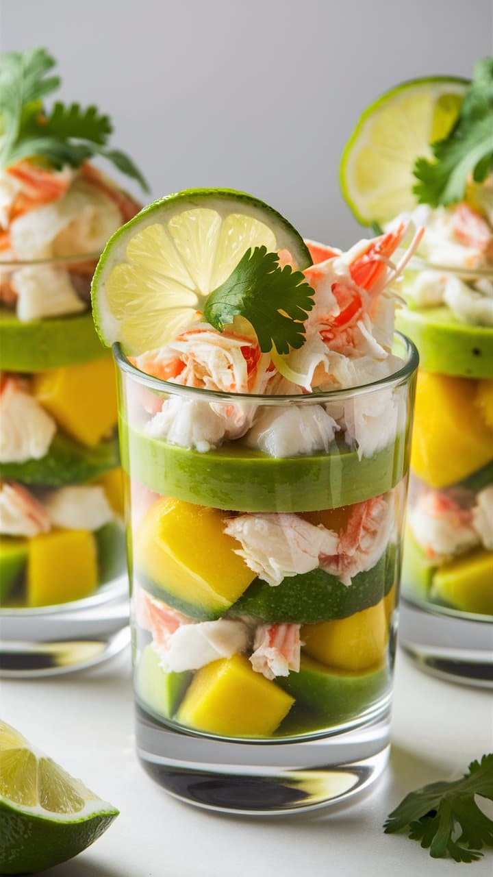 Verrine avocat crabe mangue citron vert coriandre