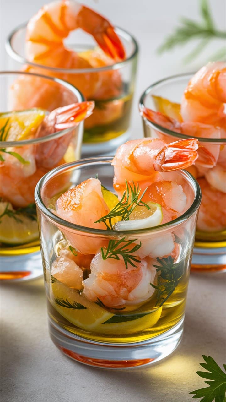 Verrines de crevettes avec citron et aneth