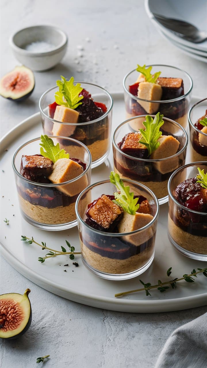 Dessert en verrines avec figues et biscuits.