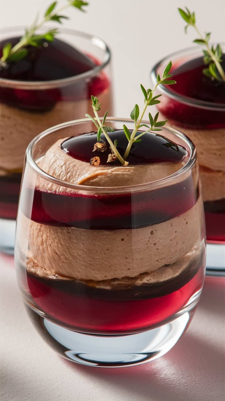 Verrines de mousse au chocolat et gelée de vin