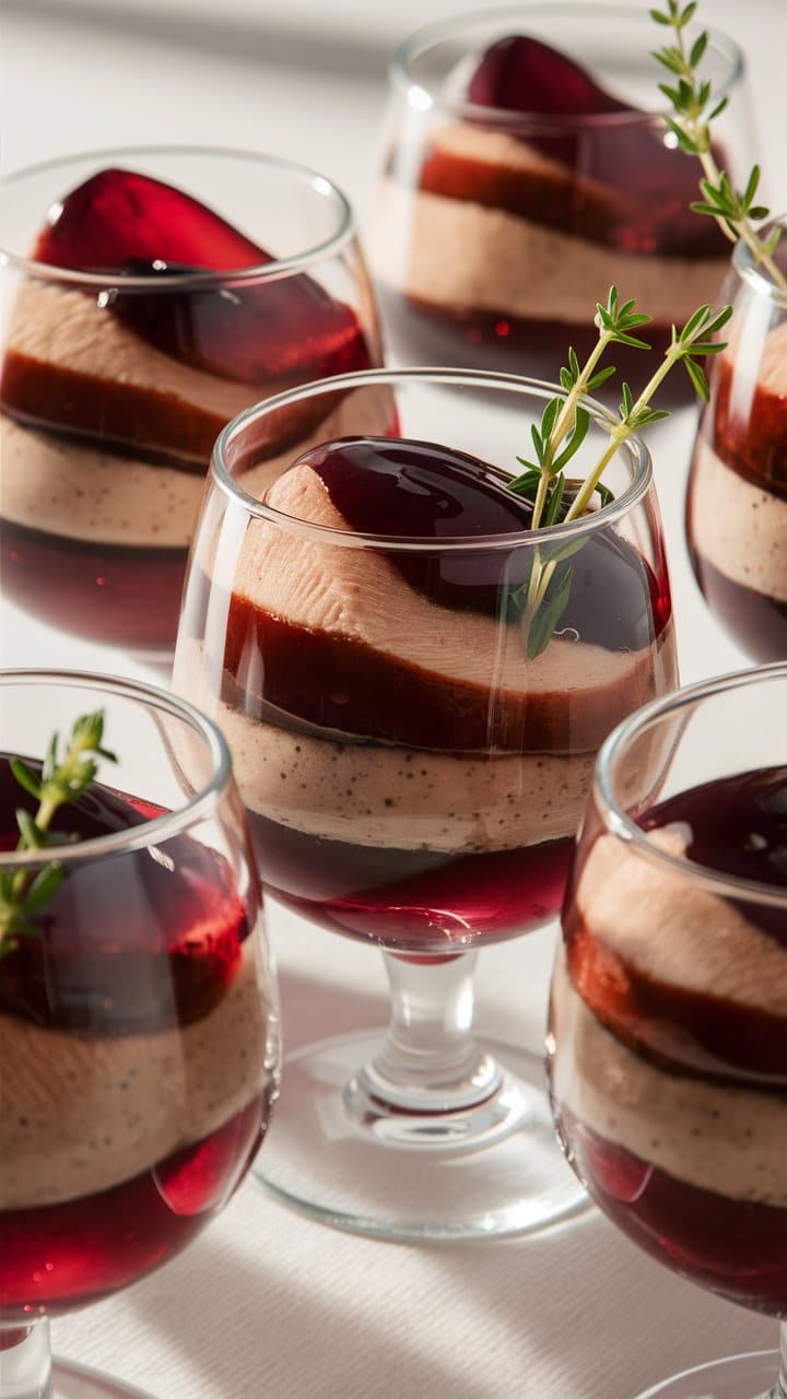 Desserts en verrines au chocolat et fruits rouges.