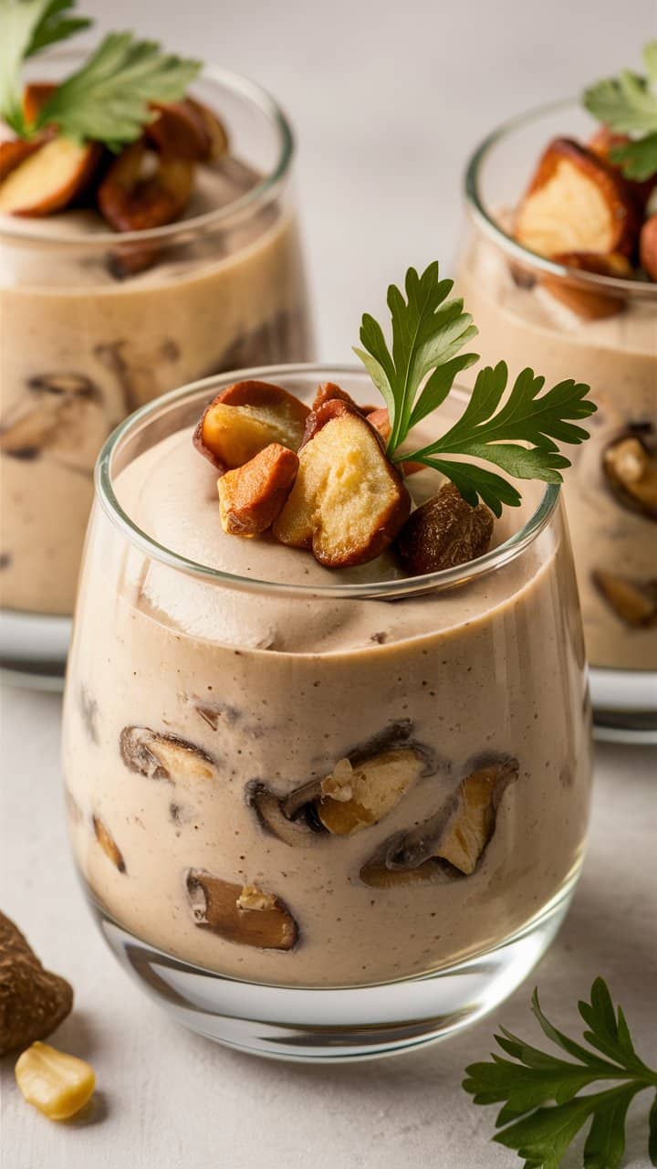 Mousse aux champignons décorée de persil frais