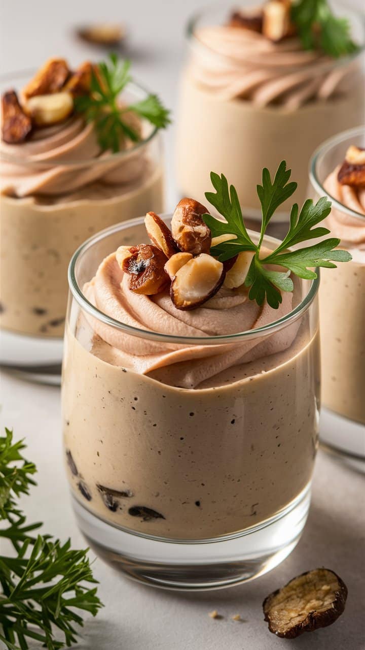Mousse de foie gras avec noisettes en verrine.
