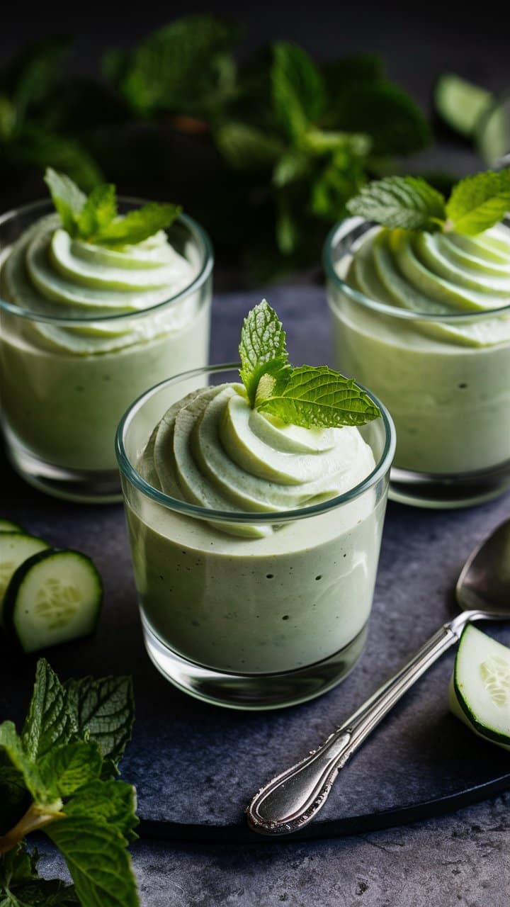Mousse verte avec menthe et concombre.