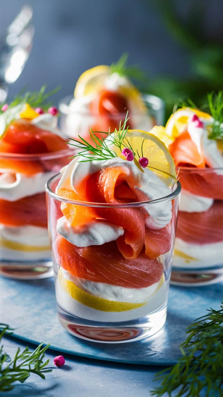 Verrines saumon crème et aneth fraîche.
