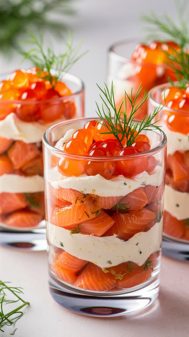 Verrines de saumon et œufs de poisson.