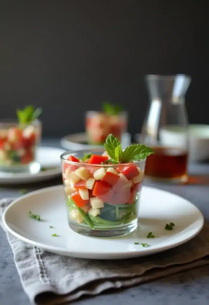 Verrine fraîcheur aux légumes colorés et menthe