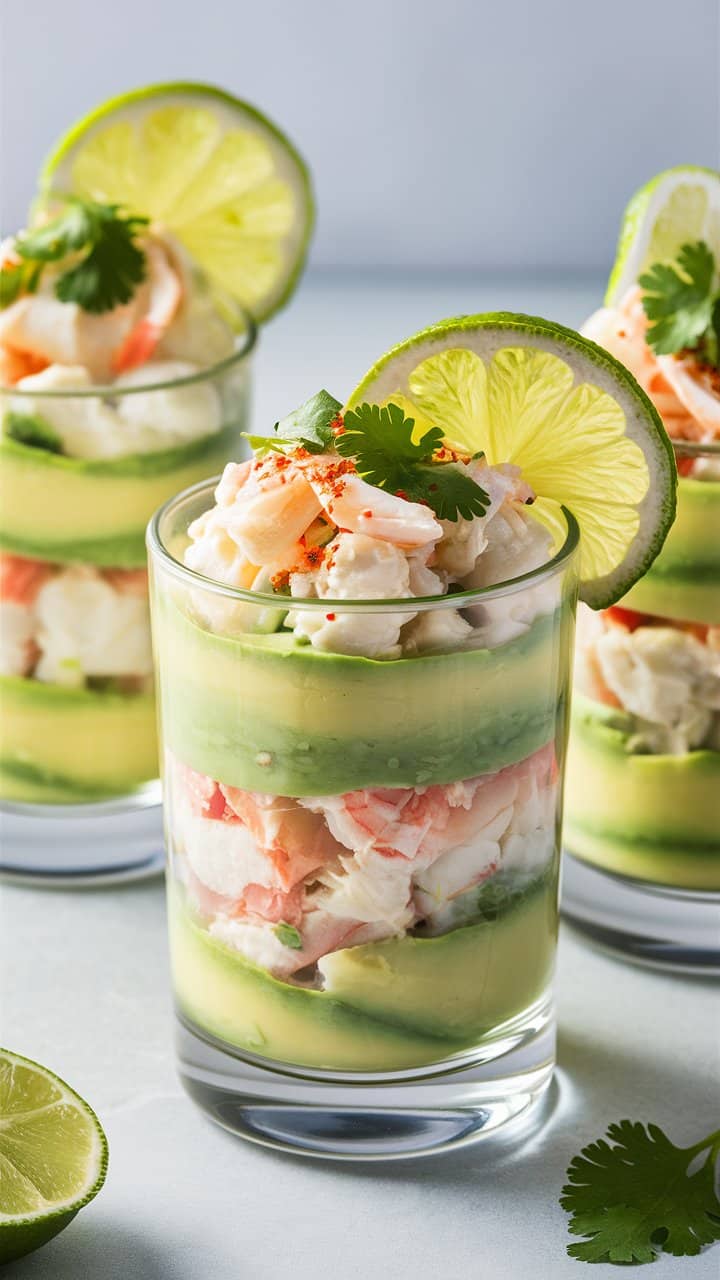 Verrine avocat crevettes citron vert et coriandre.
