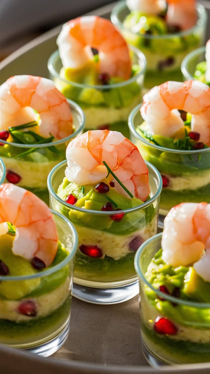 Verrines crevettes, avocat et grenade