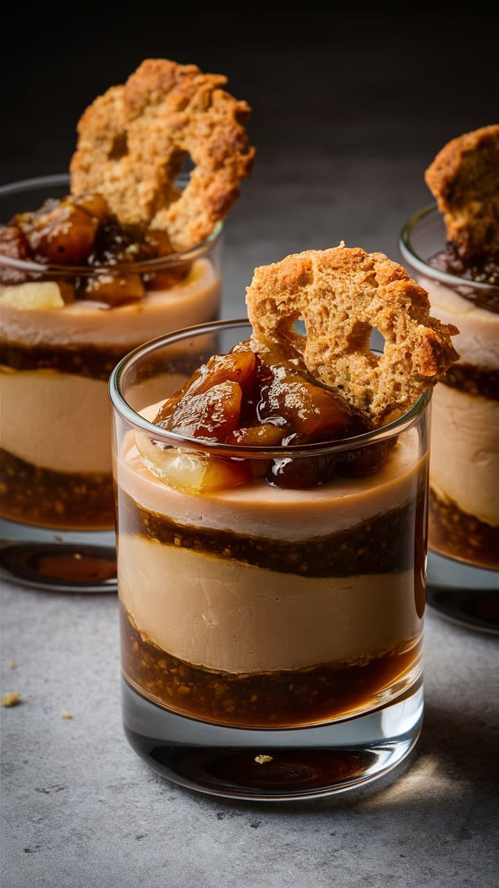 Verrines dessert avec foie gras et gelée.