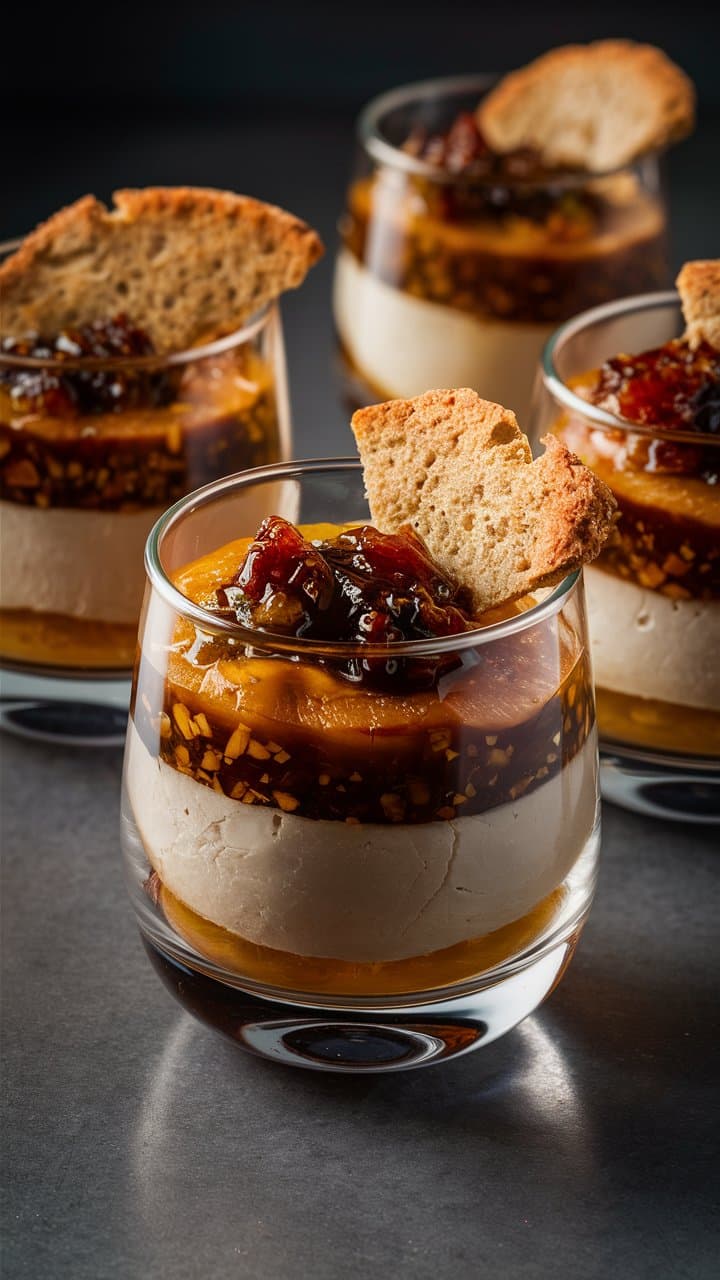 Verrines de dessert avec fruits secs et toast