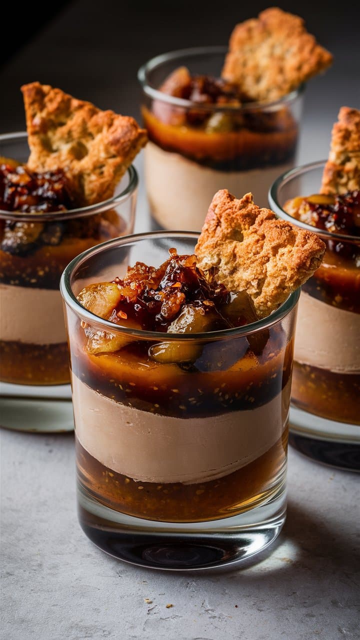 Verrines de foie gras avec chutney et crackers