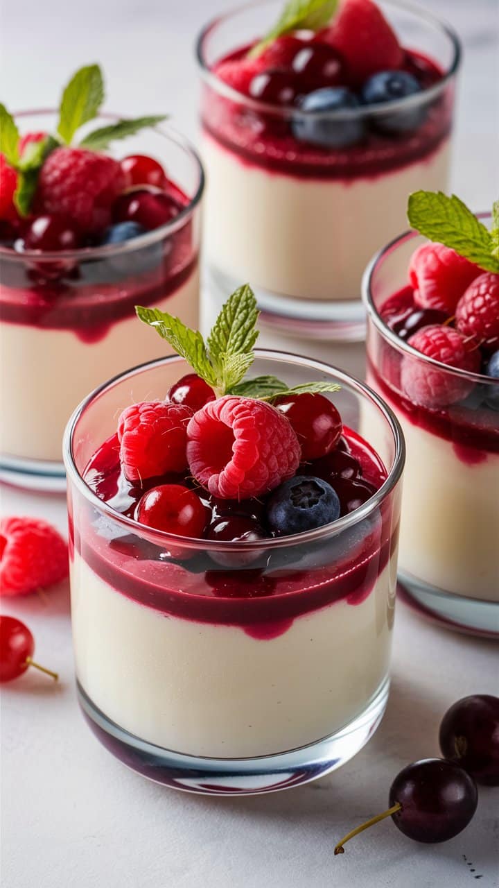 Panna cotta aux fruits rouges et menthe fraîche