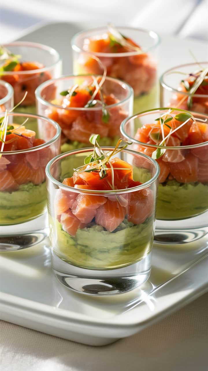 Verrines saumon-avocat avec pousses fraîches