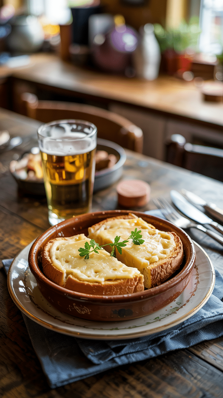 Plat de fromage fondu avec bière.