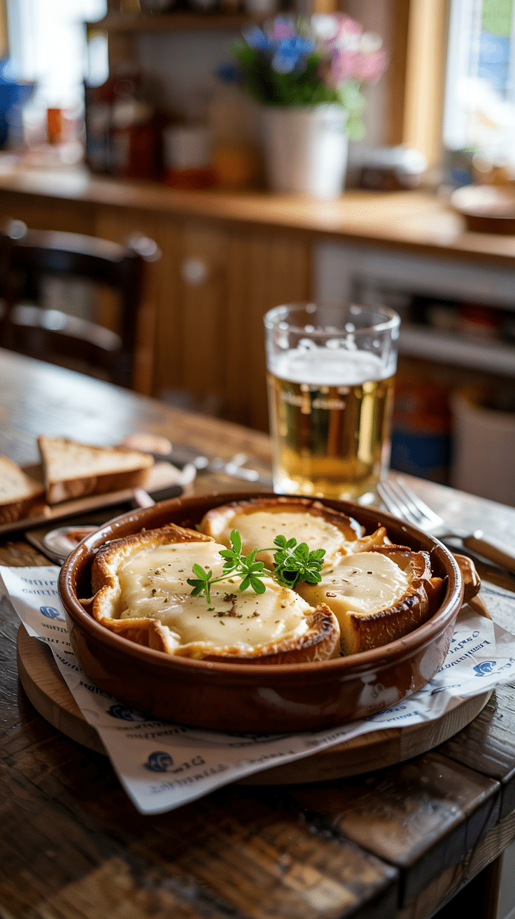 Plat de fromage fondu avec bière.