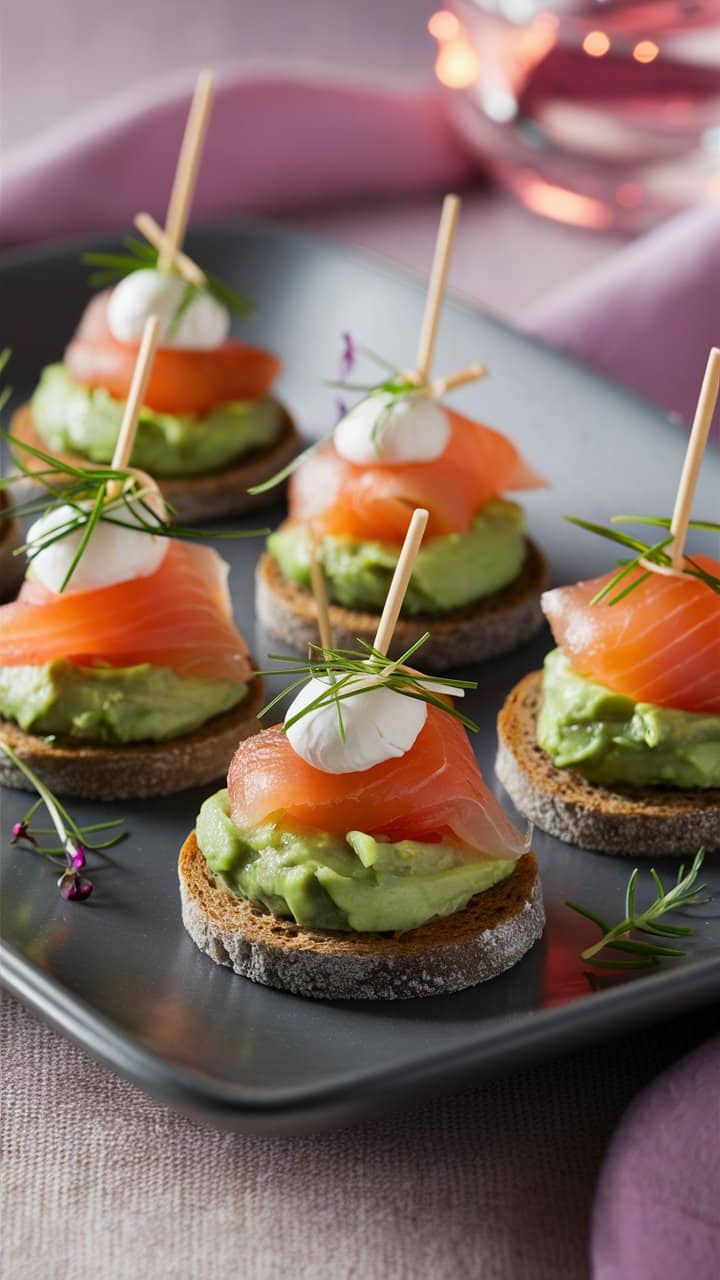 Canapés saumon avocat sur assiette grise