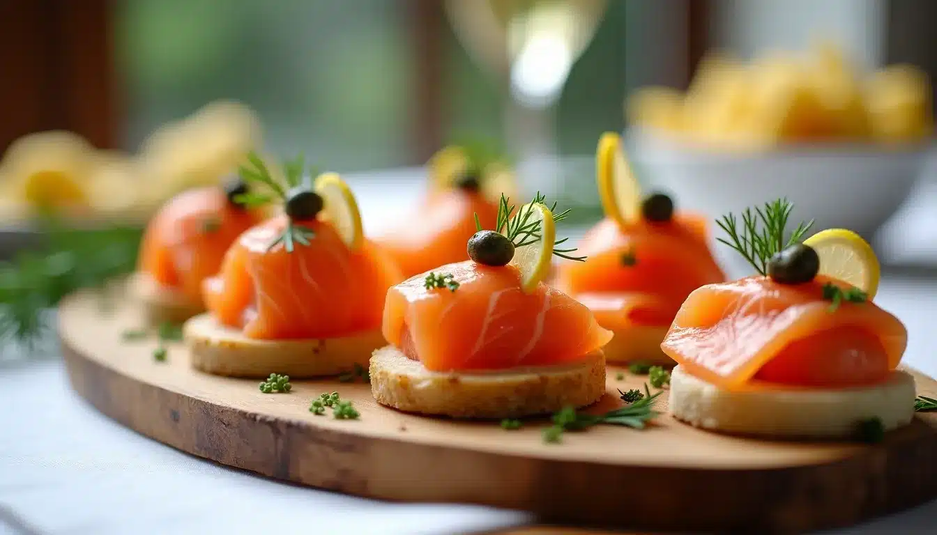 Canapés de saumon fumé avec citron et câpres.