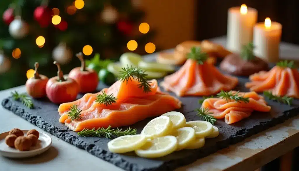 Plateau de saumon fumé et citrons pour Noël.
