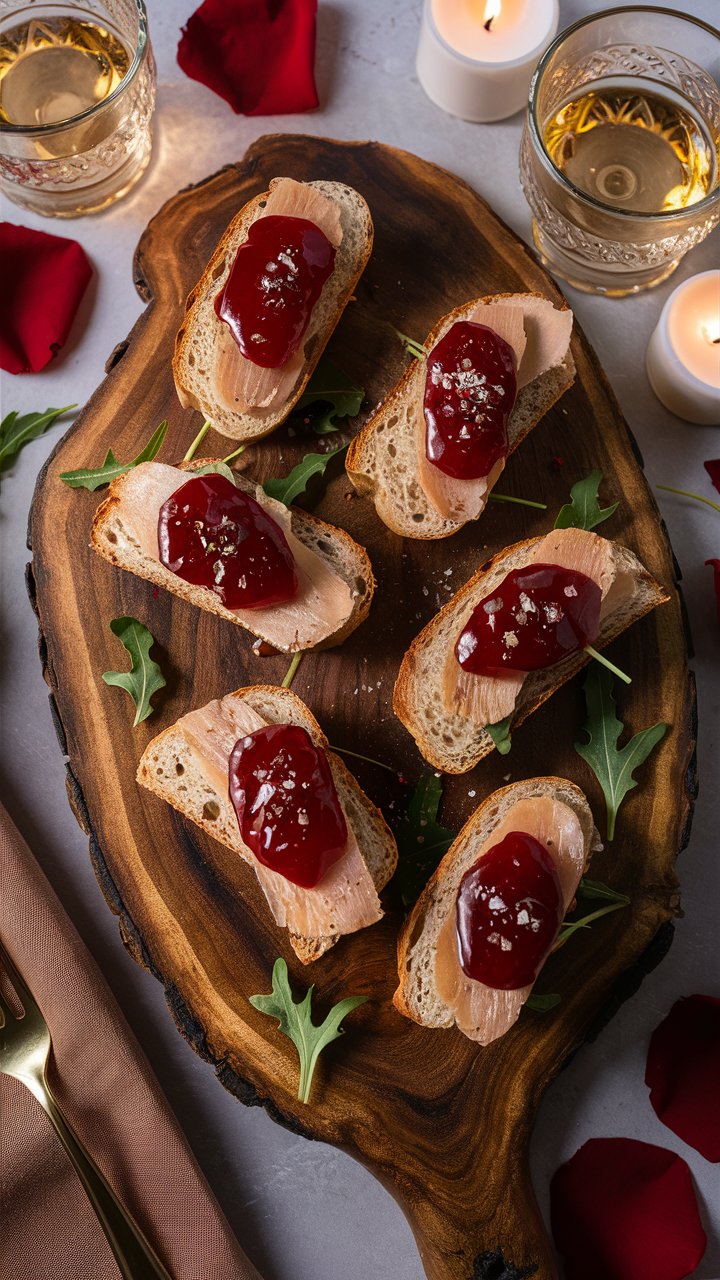 Toasts avec pâté et confiture sur ardoise bois.