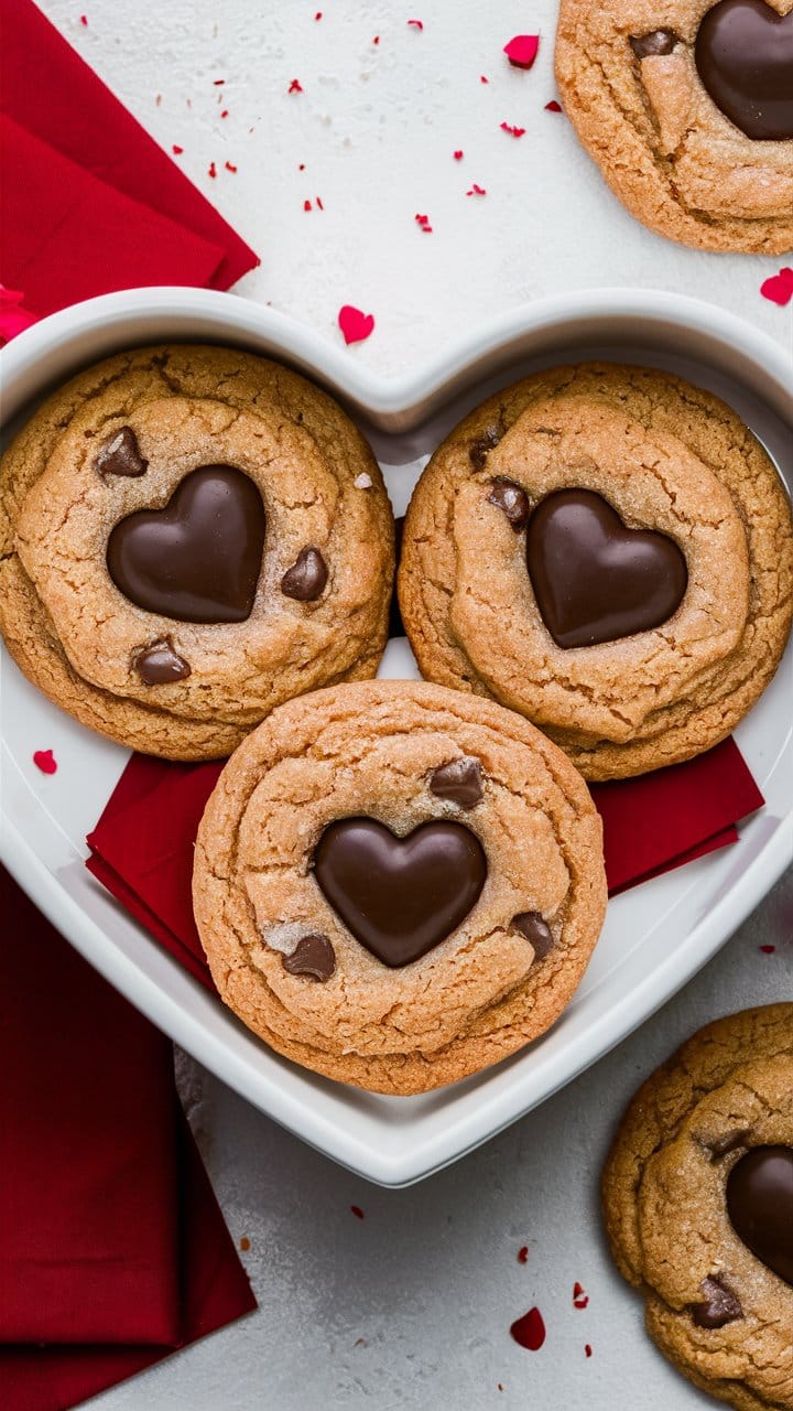 Cookies cœur chocolat sur assiette cœur.