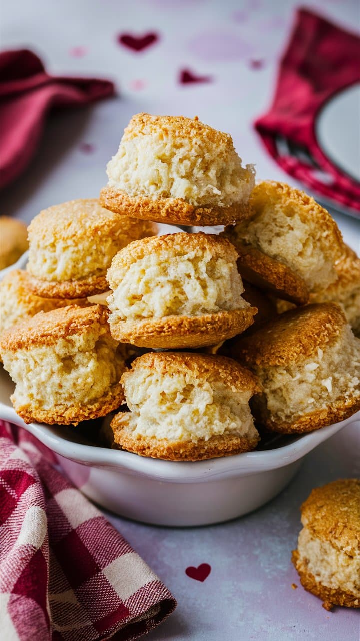 Macarons dorés dans une assiette blanche.