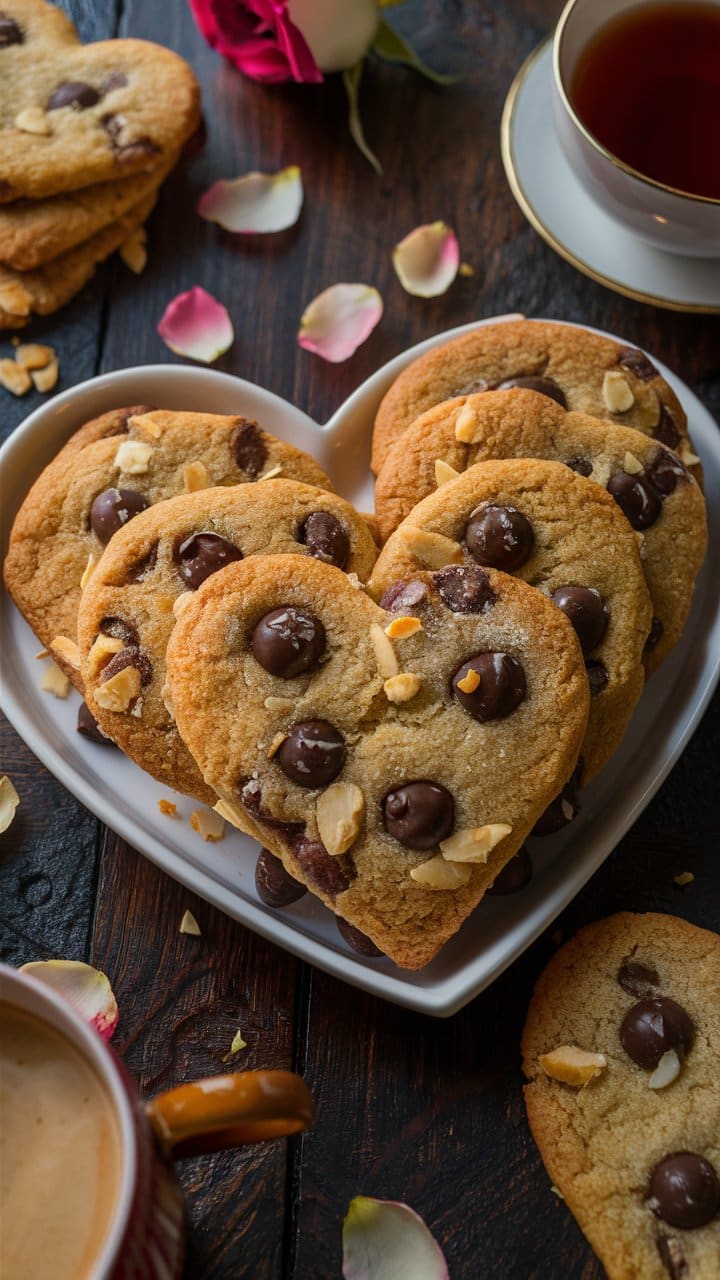 Cookies en forme de cœur avec pépites de chocolat