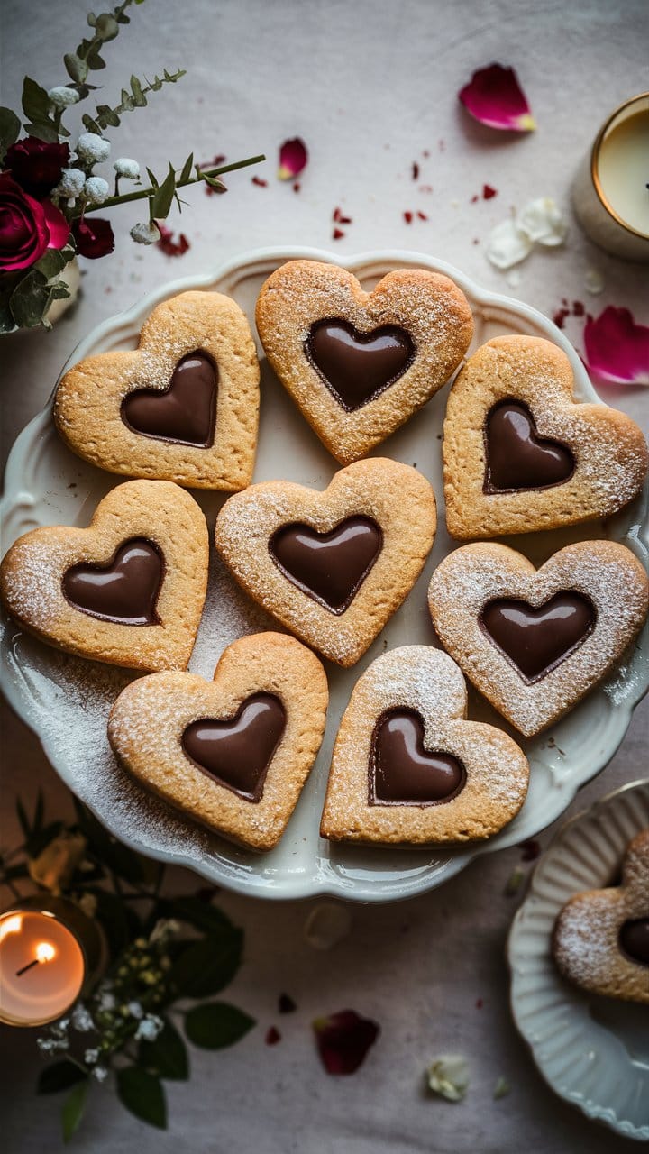 Sablés en forme de cœur au chocolat.