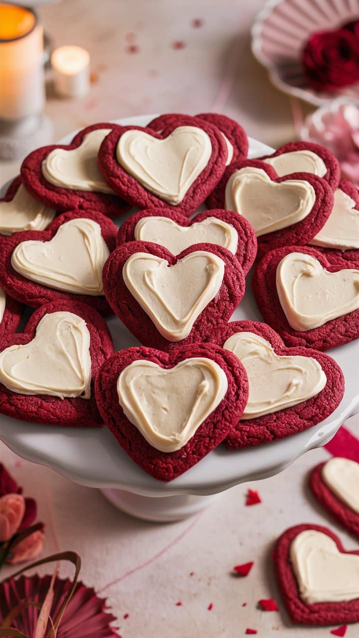 Cookies cœur rouges avec glaçage blanc