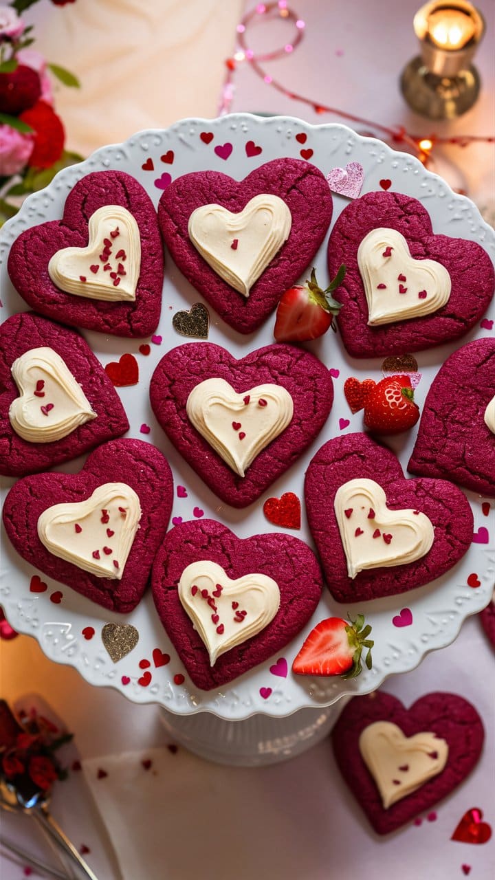 Biscuits cœurs rouges au glaçage blanc décoratif