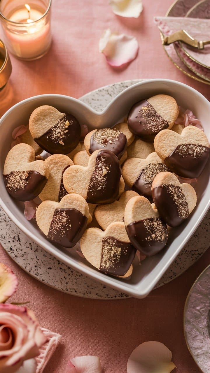 Biscuits au chocolat en forme de cœur.