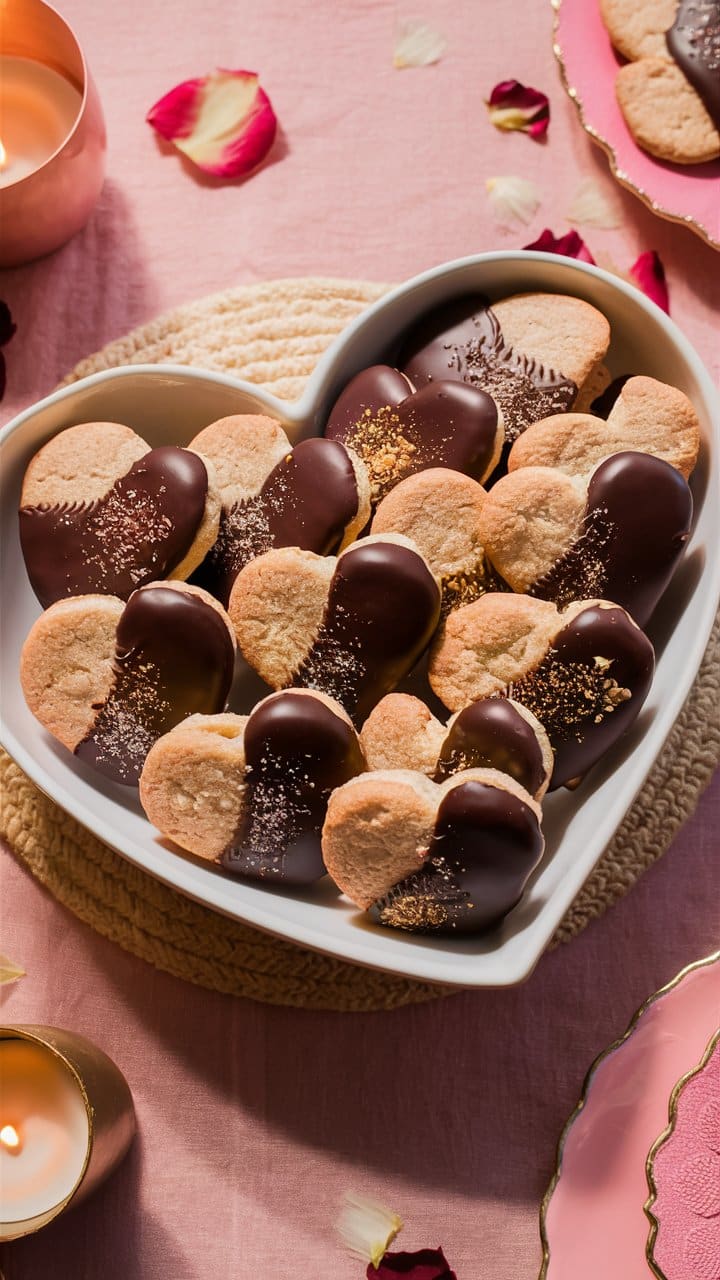 Biscuits cœur chocolat dans un bol.