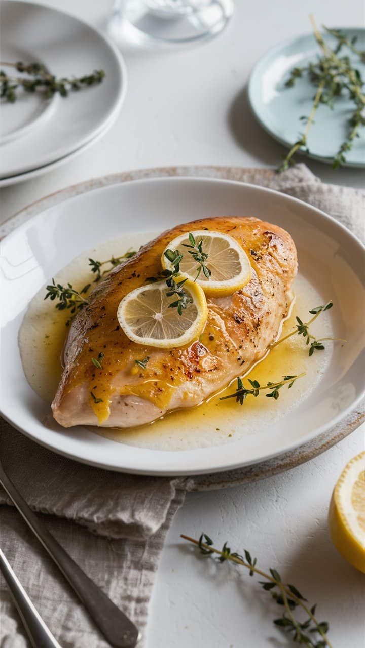 Poulet rôti au citron et thym.