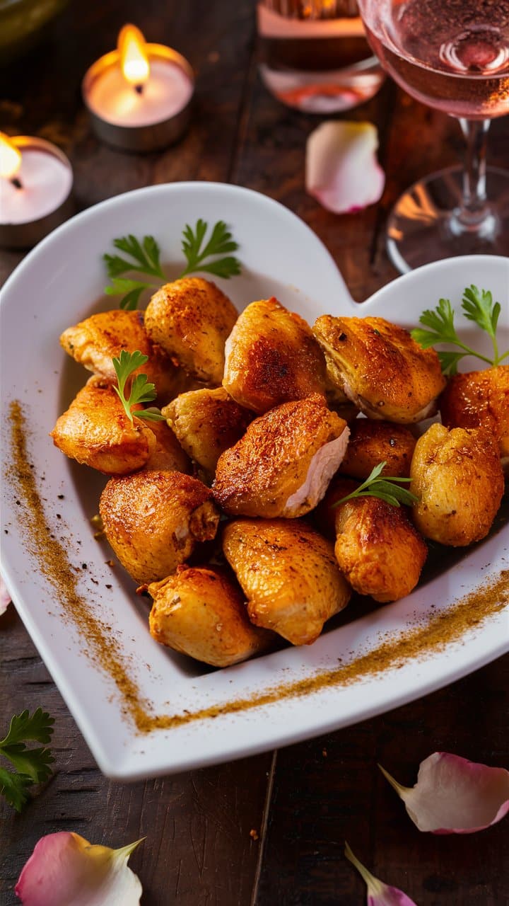 Poulet grillé dans assiette cœur.