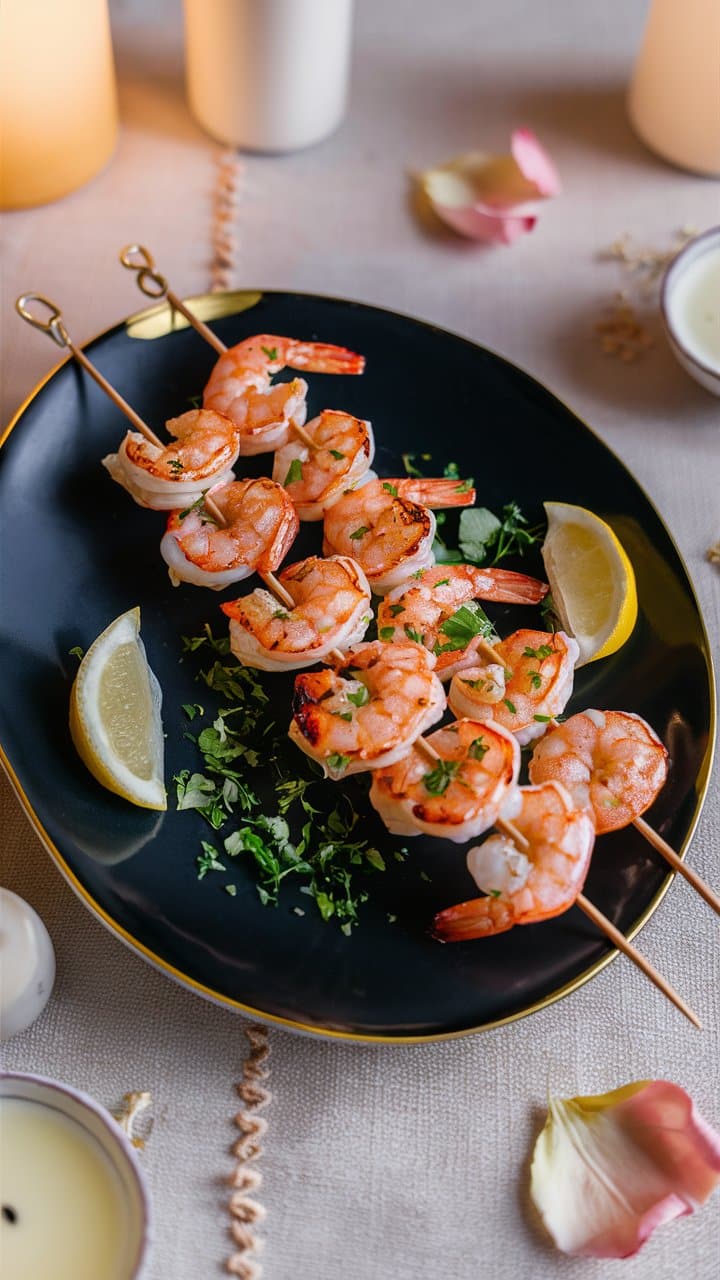 Crevettes grillées sur brochettes avec citron