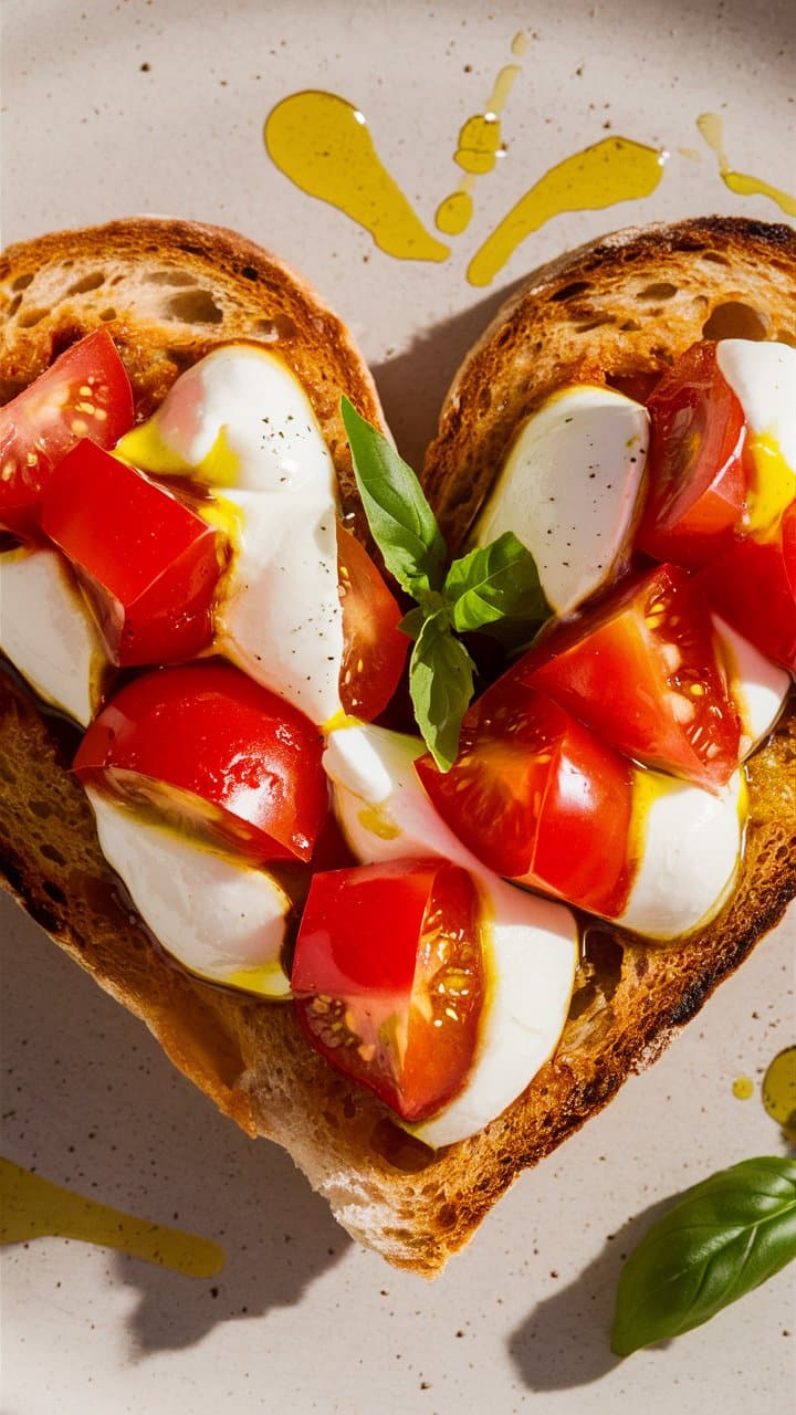 Tartine italienne avec tomates, mozzarella et basilic.