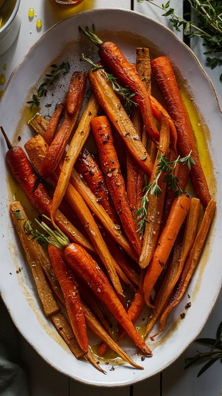 Assiette de carottes rôties au four avec herbes
