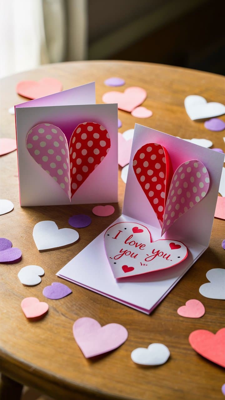 Cartes pop-up cœur avec message d'amour.